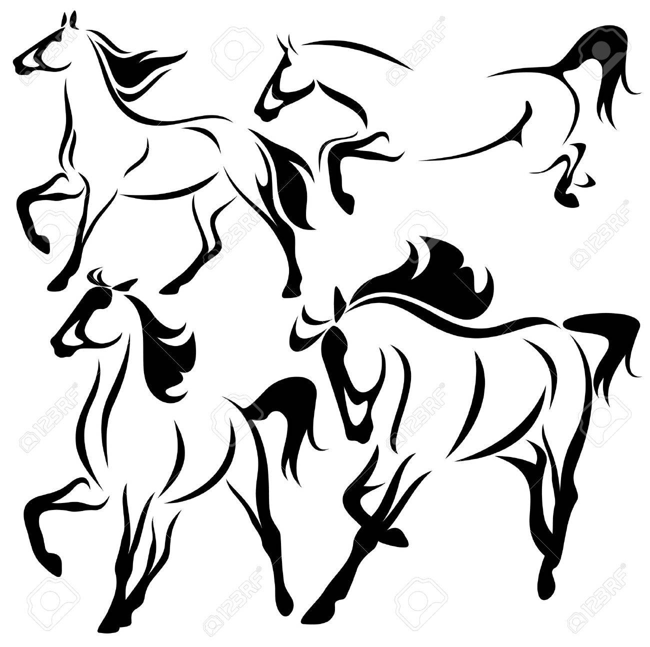 1300x1294 Vector Set Of Fine Horses Outlines Royalty Free Cliparts, Vectors
