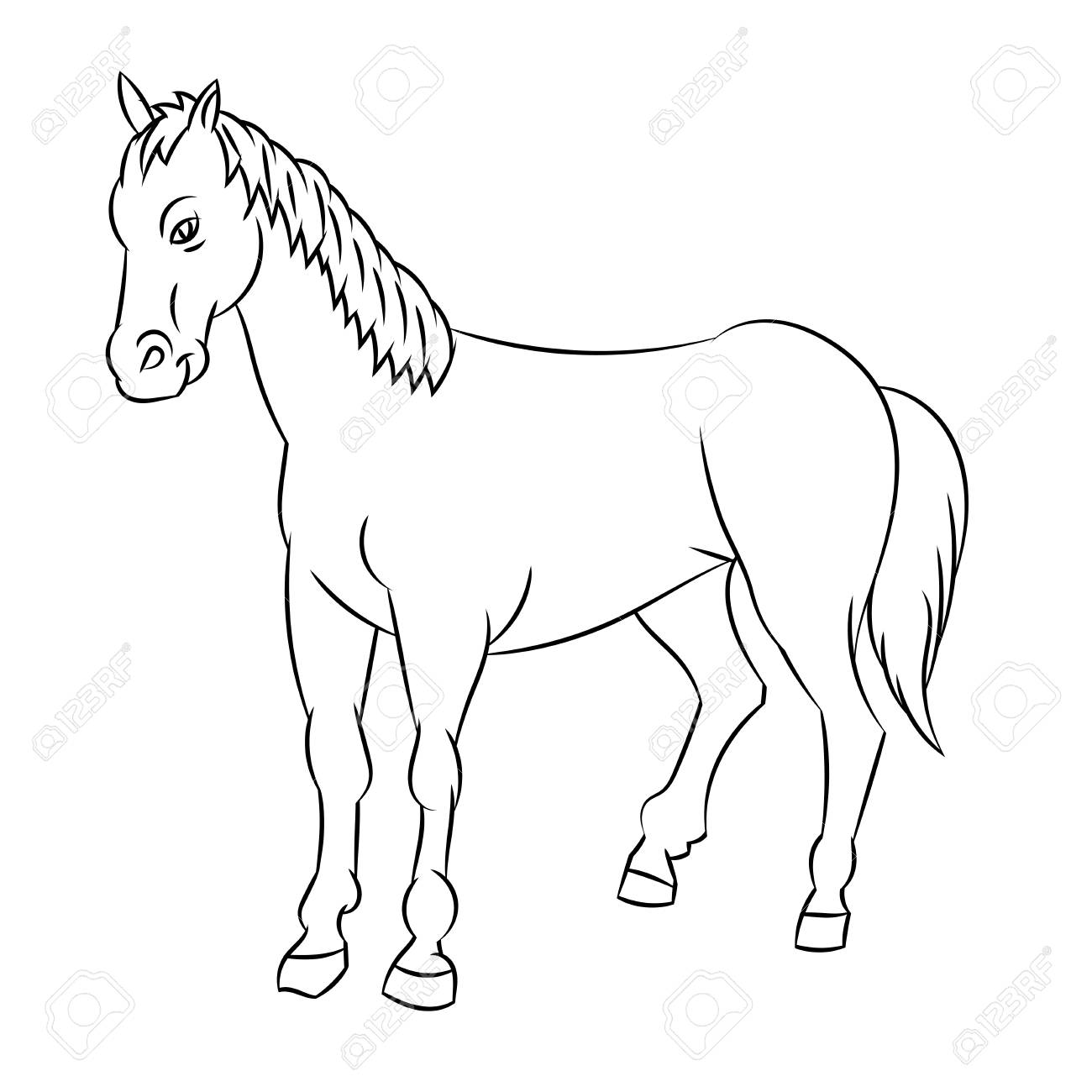 1300x1300 Hand Drawn Sketch Of Horse Isolated, Black And White Cartoon