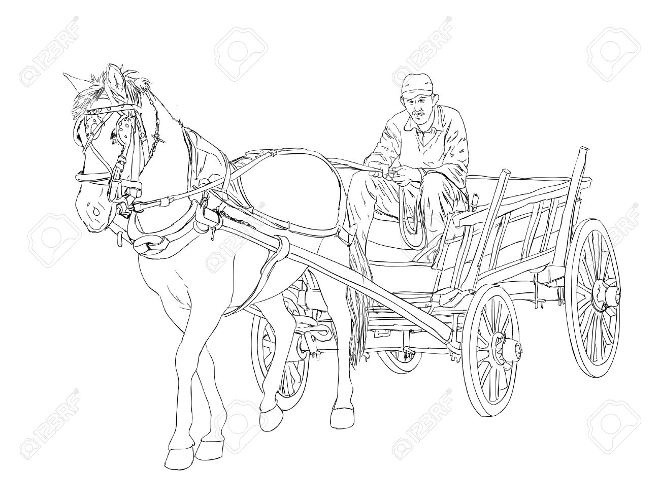 1300x987 Horse Cart Sketch Royalty Free Cliparts, Vectors, And Stock