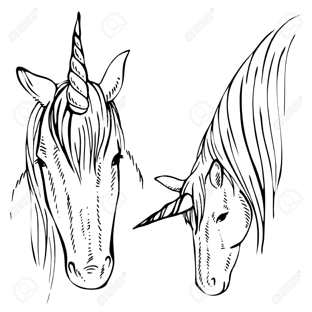 1300x1300 Sketch Unicorn, Hand Drawn Ink Illustration.unicorn Horse Animal