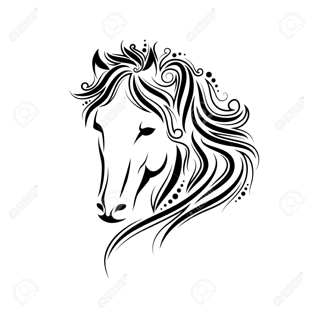 1300x1300 Stylized Doodle And Curls Horse Portrait. Ink Tribal Horse Head