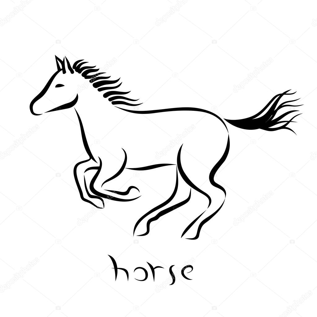 1024x1024 Abstract Running Horse Ink Line Art Stock Vector Ksanask