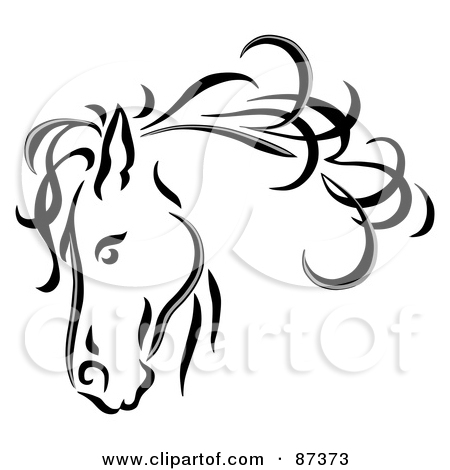 450x470 Royalty Free (Rf) Clipart Illustration Of A Black Line Art Horse