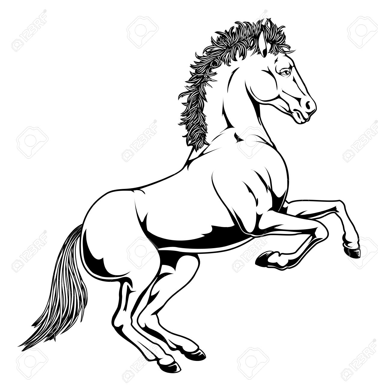 1258x1300 An Illustration Of A Black And White Monochrome Horse Rearing