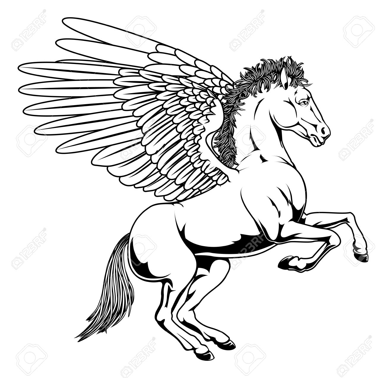1300x1270 Pegasus Horse With Wings Rearing On Its Back Legs In Black