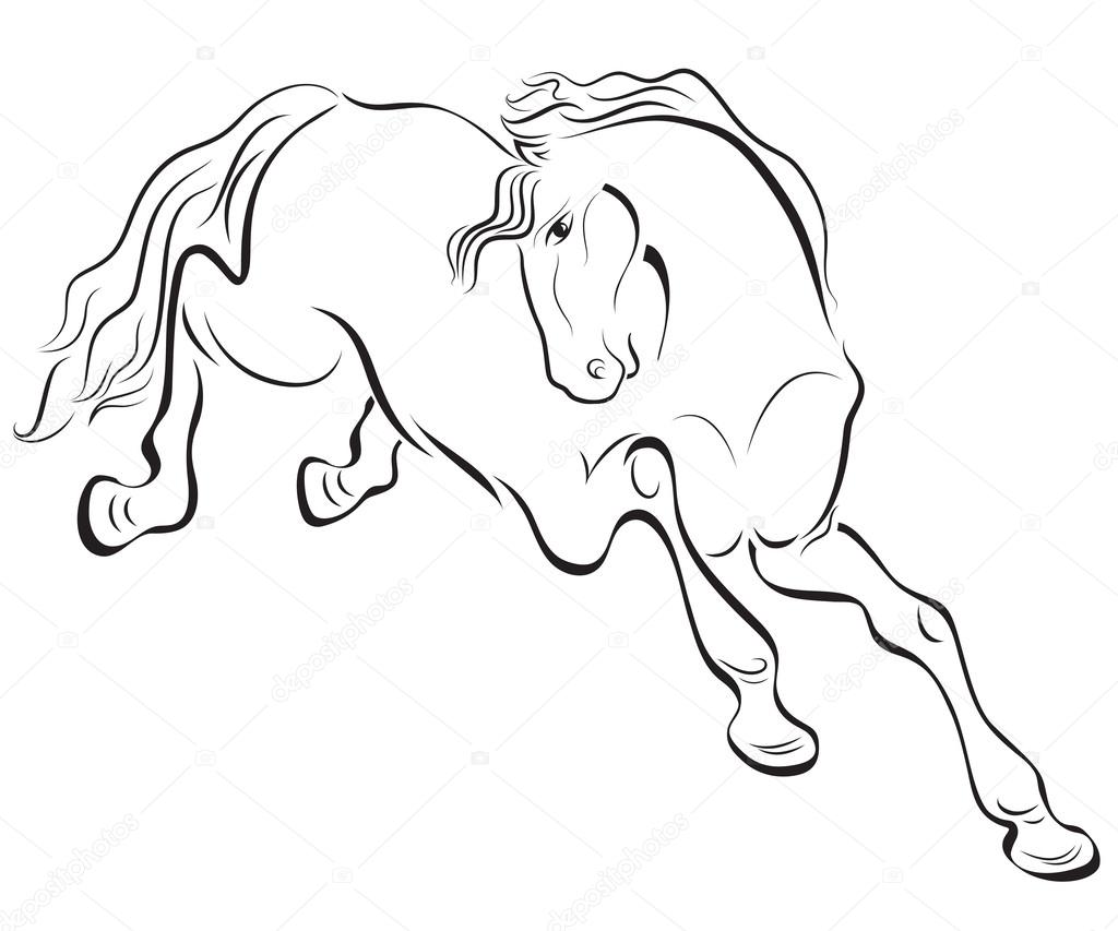 1024x853 Black And White Outline Horse Vector Drawing. Stock Vector