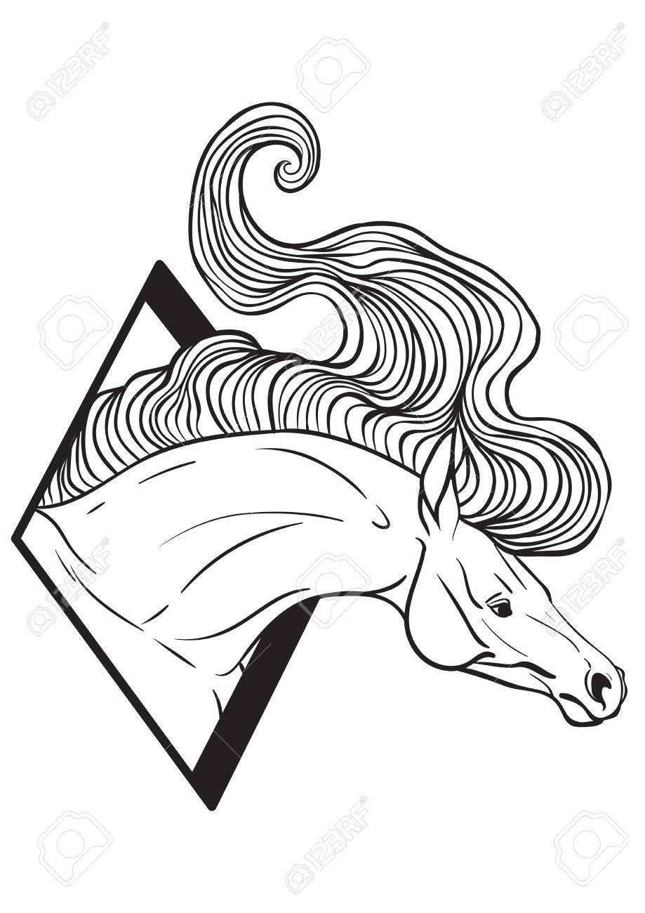 919x1300 Coloring Page With Horse Portrait Royalty Free Cliparts, Vectors