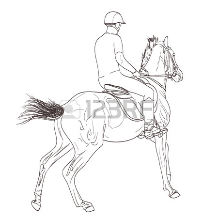 450x450 A Horse Rider Drawing. Equestrian Sport Training Line Art Vector