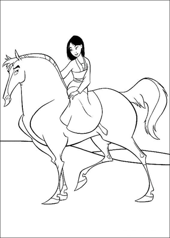 343x480 Mulan Is Riding Her Horse Coloring Page Free Printable Coloring