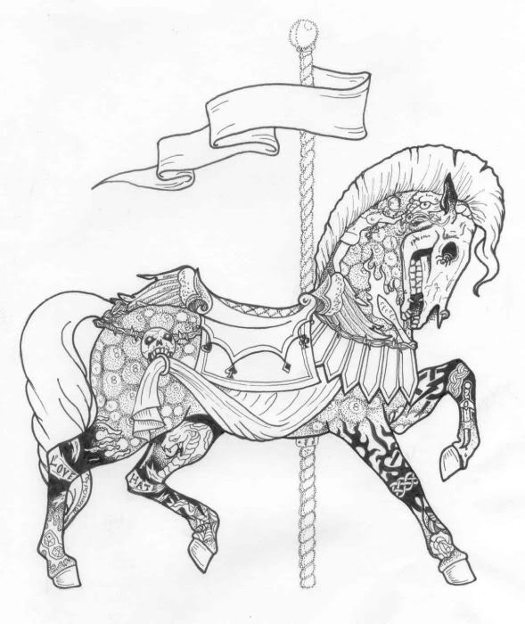 589x700 Merry Go Round Horse, Make A Sweet Tattoo. White Rabbit In Black