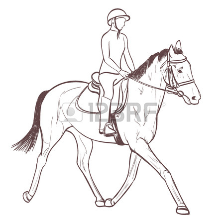 450x450 A Horse Rider Drawing. Equestrian Training Line Art Illustration