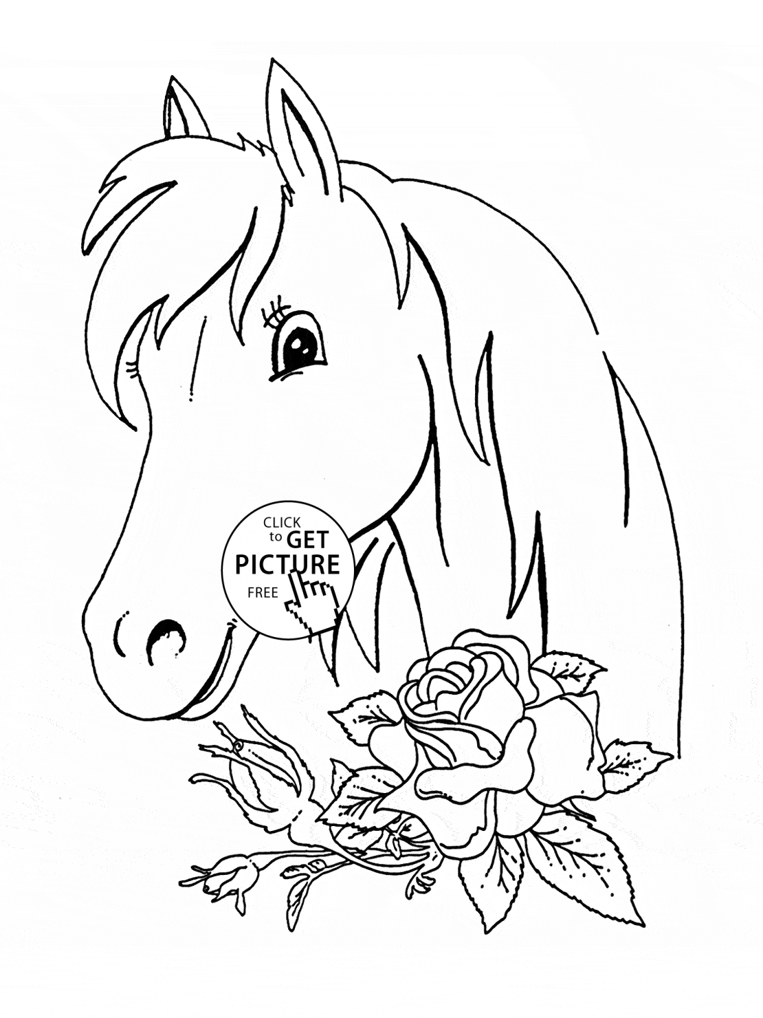 1110x1480 Horse And Roses Coloring Page For Kids, Flower Coloring Pages