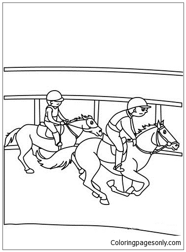 377x509 Kids On Horses Coloring Page