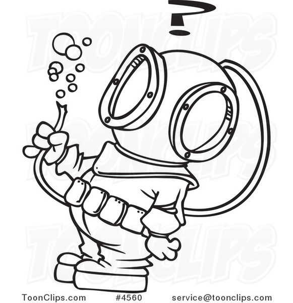 581x600 Cartoon Black And White Line Drawing Of A Diver Looking