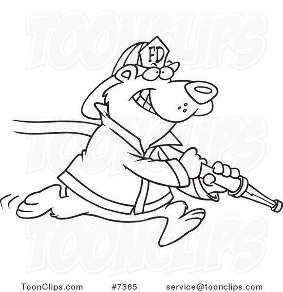 581x600 Cartoon Black And White Line Drawing Of A Fire Fighter Bear