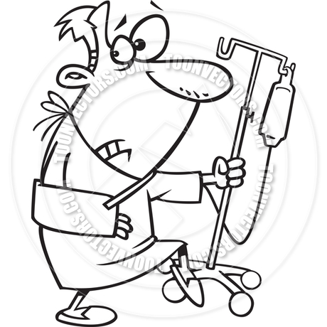 460x460 Cartoon Man Escaping From Hospital (Black And White Line Art) By