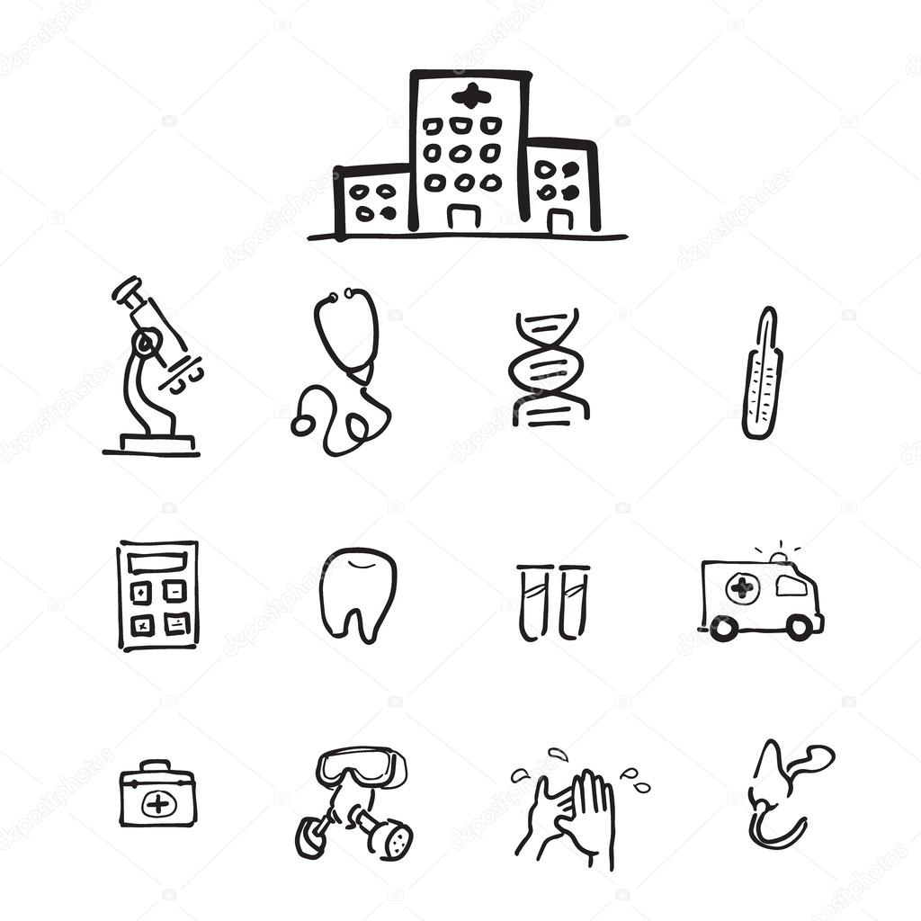 1024x1024 Hospital Equiptment Drawing Icons Set Stock Vector Tawesit