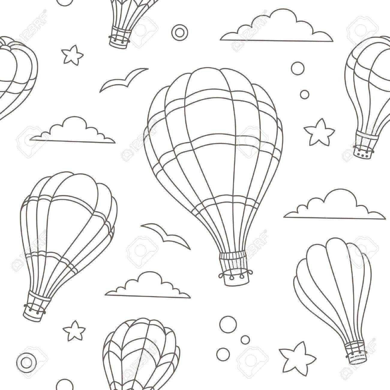 1300x1300 Seamless Pattern Of Colorful Hot Air Balloons On The Blue Sky
