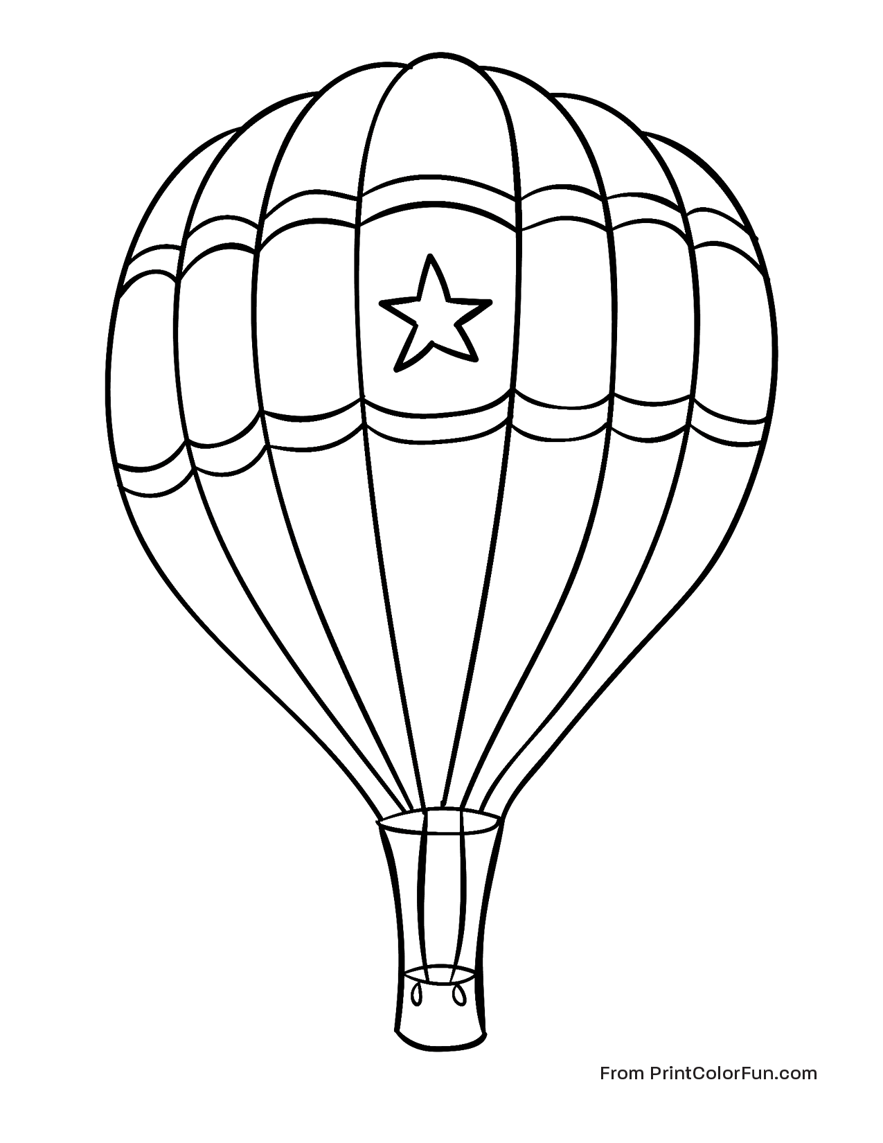 1275x1650 Hot Air Balloon With A Star Coloring Page