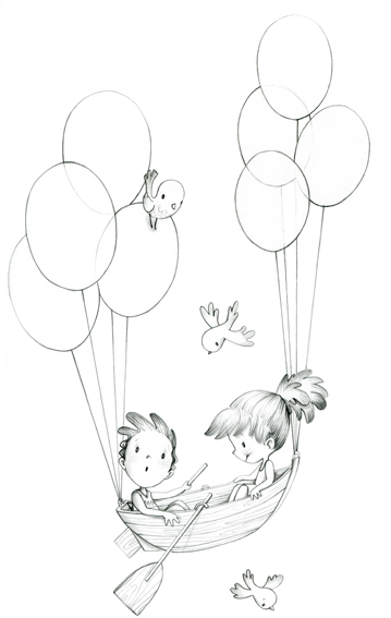 359x567 Drawing Of Kids In Hot Air Balloon