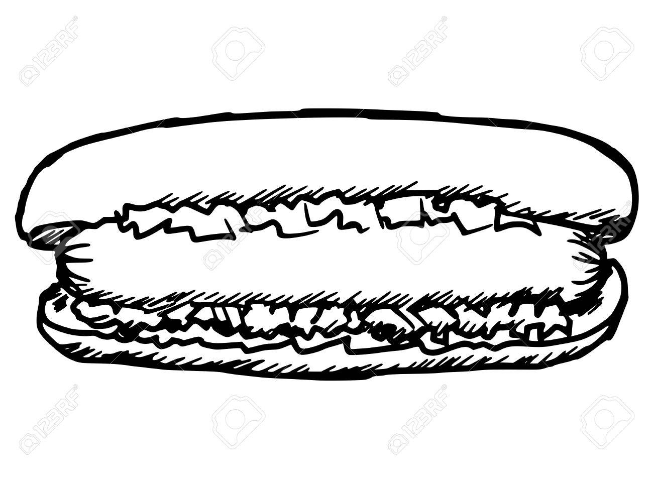 1300x974 Hand Drawn, Sketch, Cartoon Illustration Of Hot Dog Royalty Free