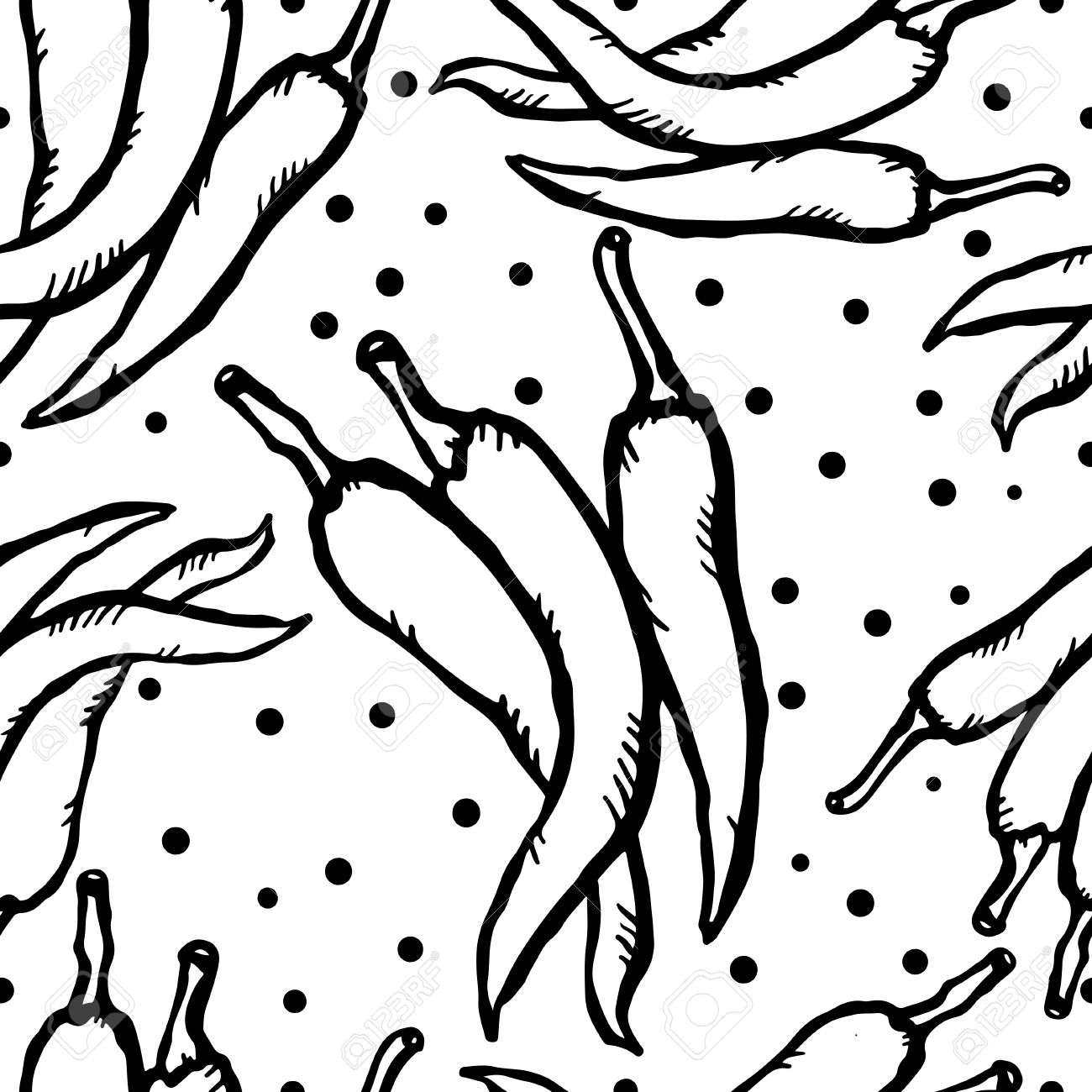 1300x1300 Red Hot Chili Pepper Doodle, Cartoon Drawing Illustration Seamless