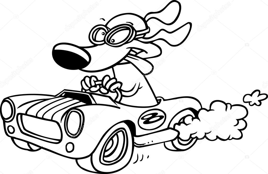 1023x667 Cartoon Pig Racing A Hot Rod Black And White Outline Stock