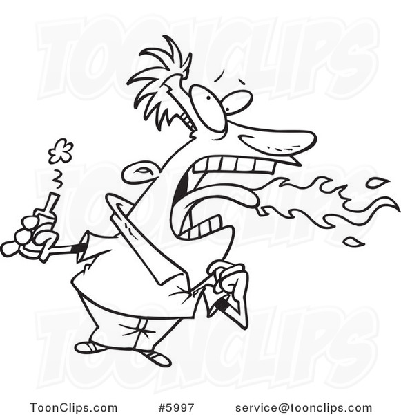 581x600 Cartoon Black And White Line Drawing Of A Firey Mouthed Guy