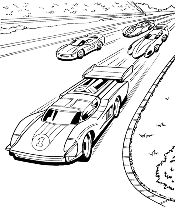 560x669 Four Car Hot Wheels Speeding Coloring Page Race Car Party