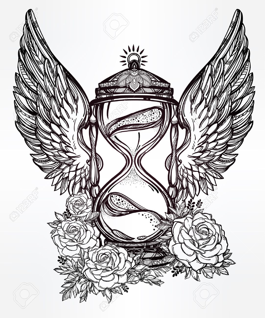 1083x1300 Hand Drawn Romantic Beautiful Drawing Of A Hourglass. Vector