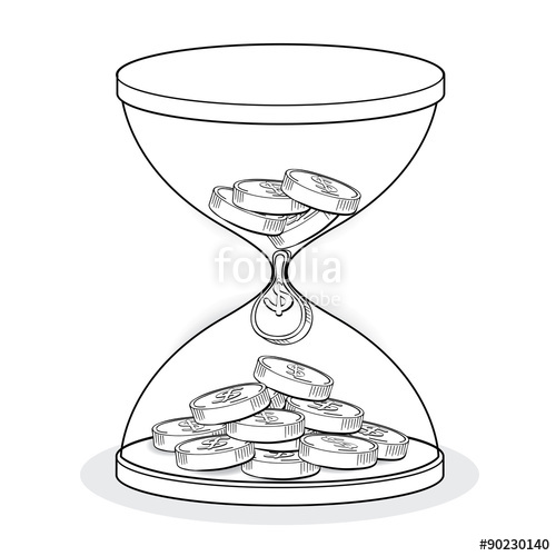 500x500 Hourglass With Gold Coins Line Drawing, Business Concept Vector
