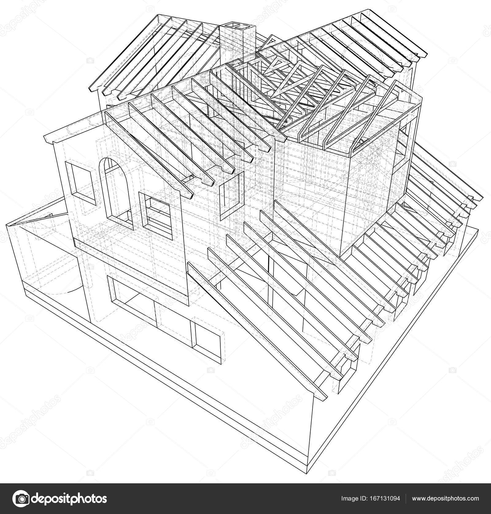 1600x1675 House Structure Architecture. Abstract Drawing. Tracing