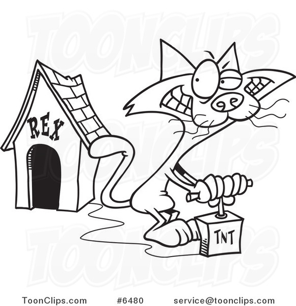 581x600 Cartoon Black And White Line Drawing Of A Cat Blowing Up A Dog