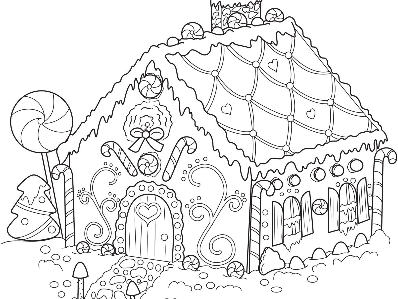 1600x1200 Gingerbread House Coloring Page Download Drawing Pages Printable
