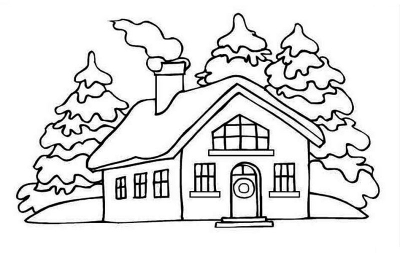 800x506 House Picture Winter In Houses Coloring Page House Picture