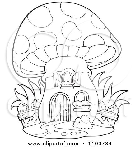 450x470 Clipart Outlined Mushroom House With A Wooden Fence