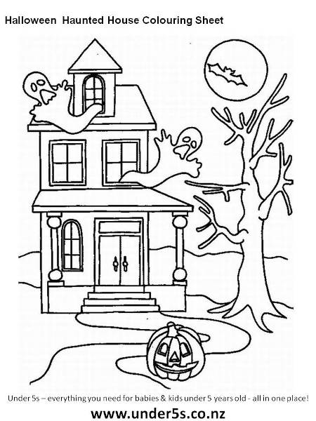 450x600 Free Printable Halloween Haunted House Colouring Sheet For Kids