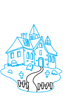 215x382 How To Draw A Haunted House For Kids, Easy Step By Step Drawing