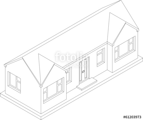 500x420 3d Isometric Line Drawing Of A Single Story House Or Bungalow