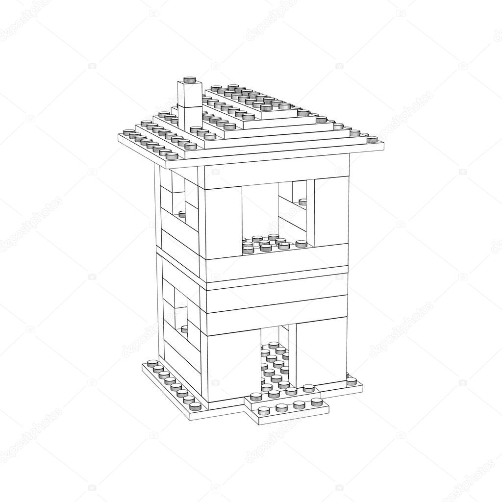 1024x1024 3d House From Plastic Construction Bricks.vector Outline Illustr