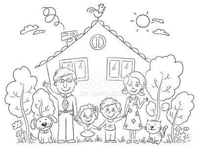 405x300 Family At The House, Outline Stock Vectors