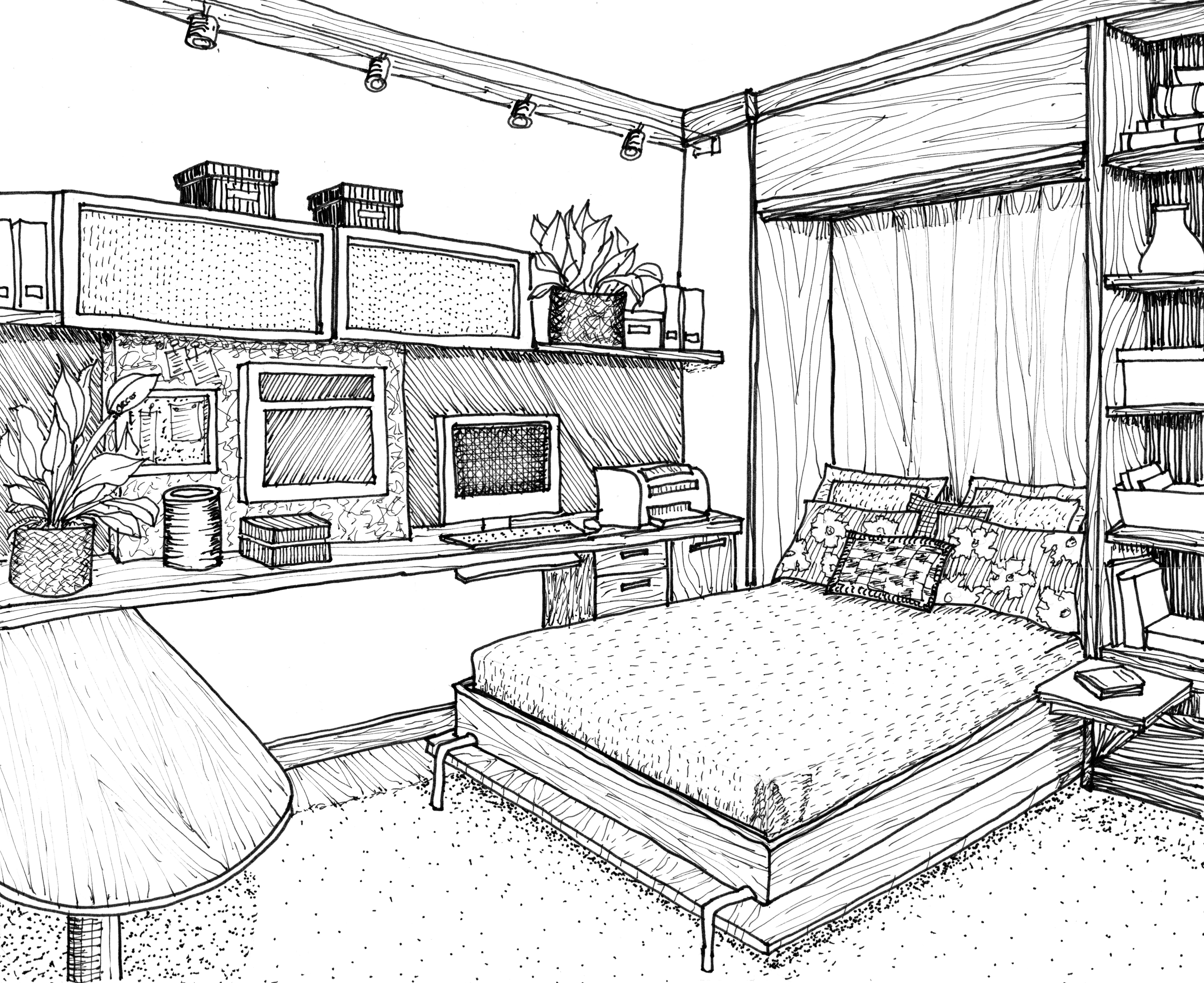 5830x4761 Perspective Drawing Of A Bedroom