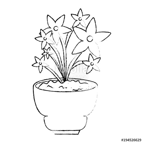 500x500 Beautiful Houseplant With Flowers In Pot Vector Illustration