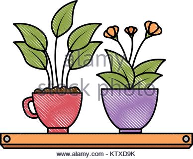 388x320 Cute House Plants In Pots Hand Drawing Stock Vector Art