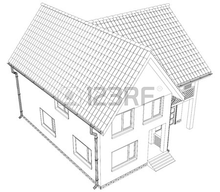 450x394 Sketch Of A House Roof Painted Lines And Curves. Royalty Free