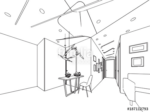 500x375 Outline Sketch Drawing Interior Perspective Of House Stock Image