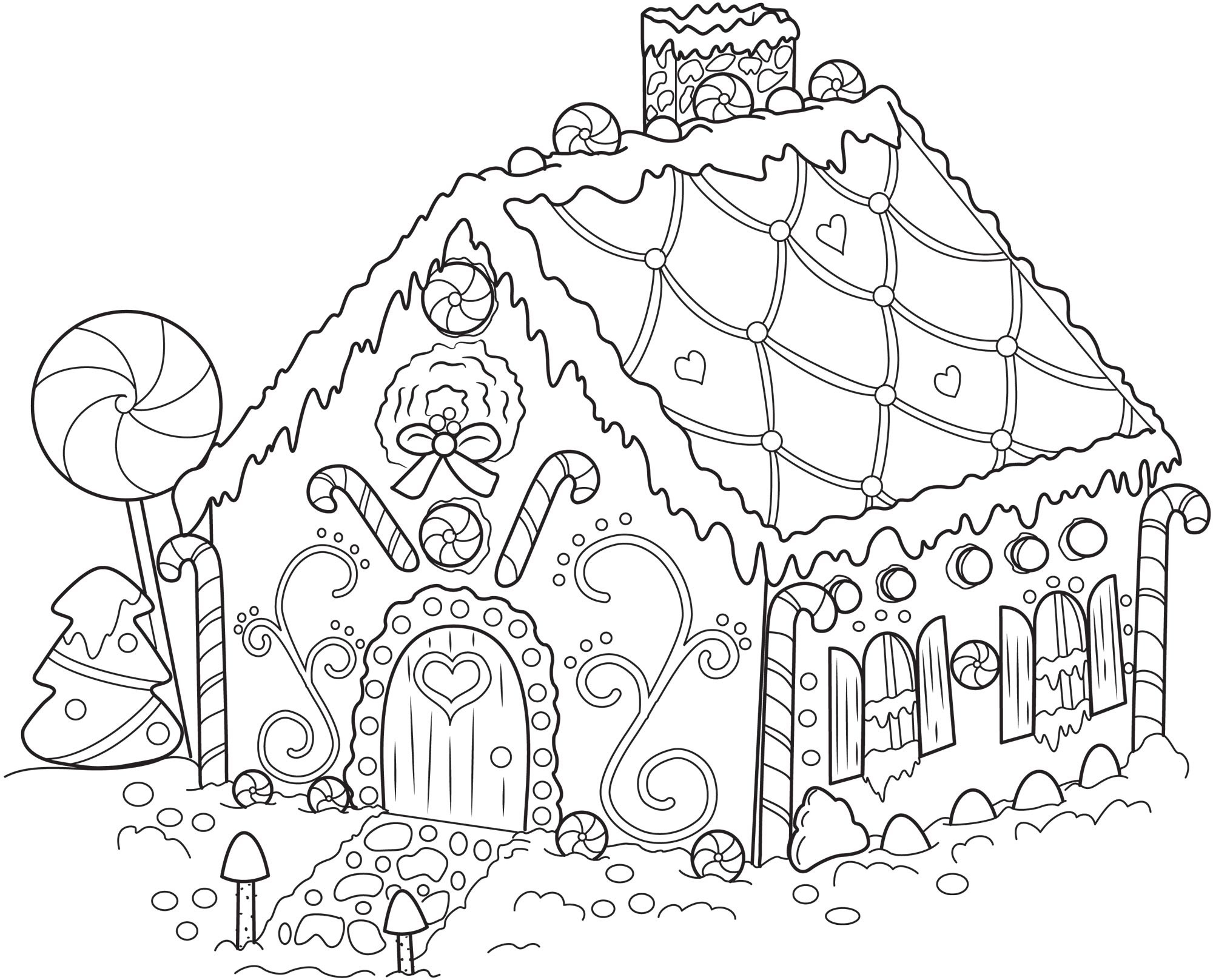 2000x1616 Gingerbread House Drawing