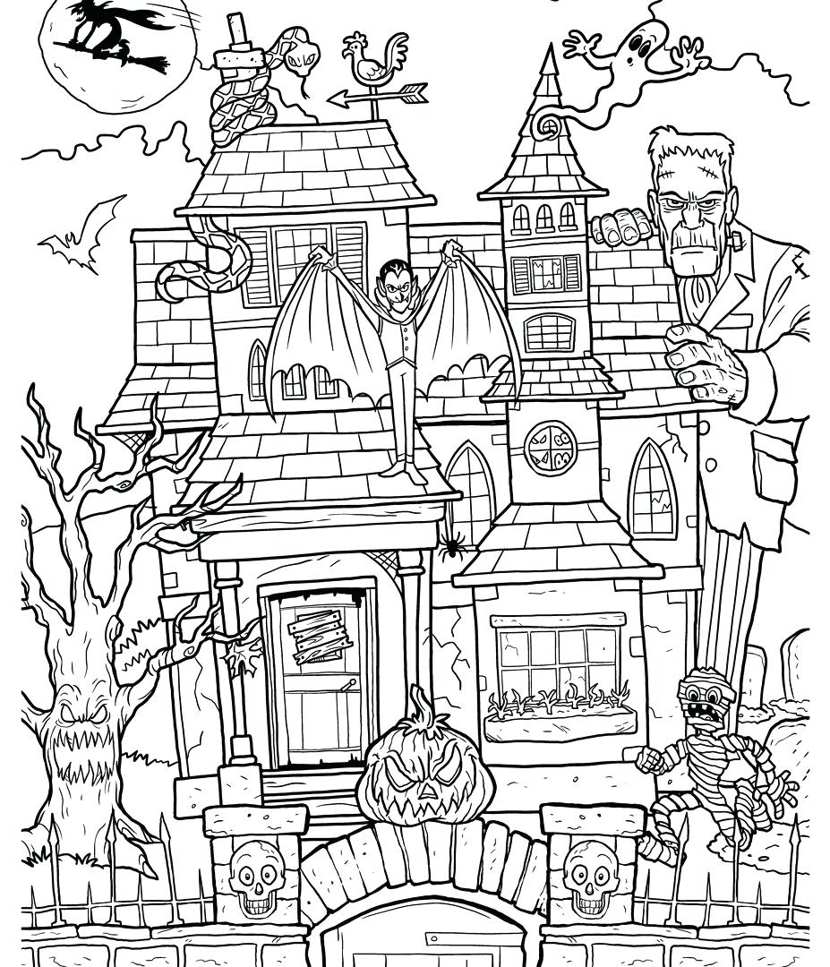 927x1080 Coloring Haunted House Coloring Page