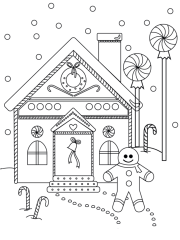 360x480 Gingerbread Man Near The House Coloring Page Free Printable
