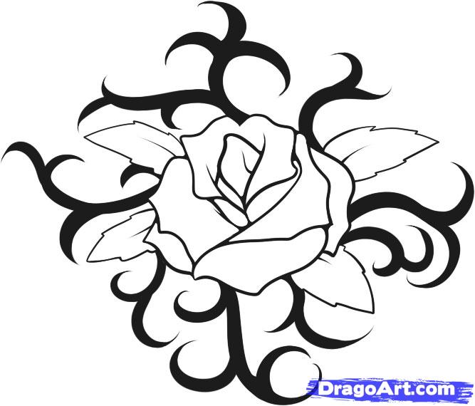 667x570 How To Draw A Rose Tattoo, Step By Step, Tattoos, Pop Culture